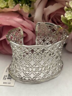 NWT Kendra Scott Candice Silver Cuff Bracelet in Silver Filigree Mix